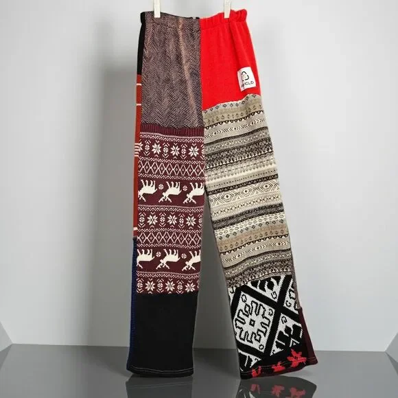 RCYCLD Pants Women S Patchwork Sweater Boho Hippie Loungewear - Picture 1 of 8